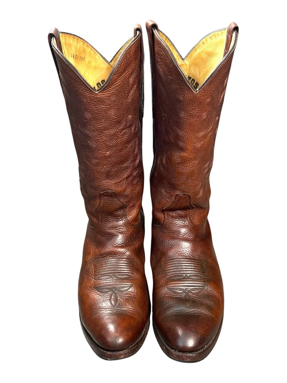 Los Altos Brown Grisly Leather Western Cowboy Boots Mens 13 D Round Toe 652707
